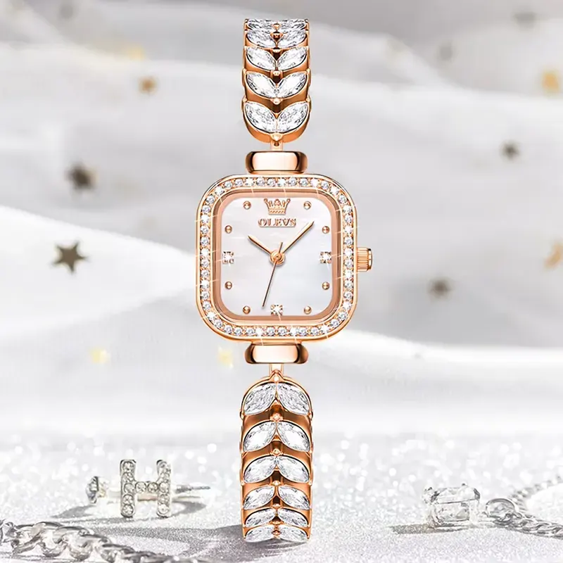 Olevs Silver Dial Rose Gold-Tone Casual Ladies Watch- 9987